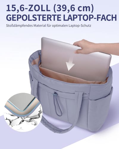 Nature Handtas voor Dames - Grote Gewatteerde Tote Bag Shopper van 20 Liter met Laptopvak (15,6 Inch) en Geïsoleerde Drinkfleshouder (40oz/1,18L) - Ideaal voor Kantoor, School, Reizen en Win