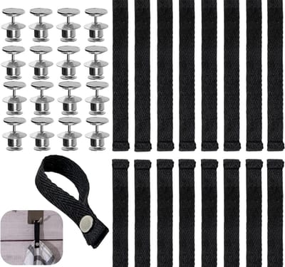Ronte - Textielhangers, set van 16 stuks, 150 x 12 mm, drukknoopsluiting, ophanglussen voor theedoek en badhanddoek (zwart katoen) - Duurzame handdoekhangers