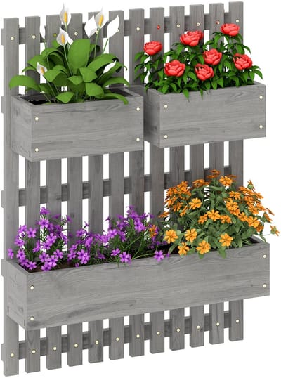 Outsunny Garden Bed-Dennenhout-60L x 16B x 80H cm-Grijs