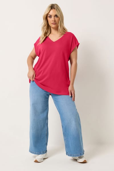 Yours Rood Basic Tshirt Met Vhals Size 42