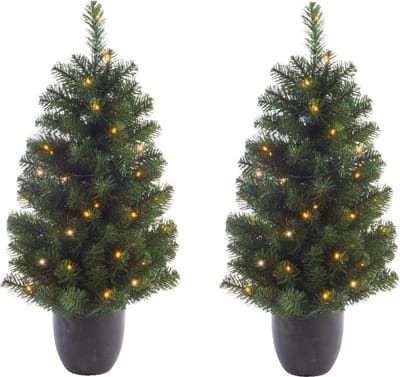2x stuks kunstbomen/kunst kerstbomen met verlichting 120 cm - Kunst kerstboompjes/kunstboompjes met kerstverlichting