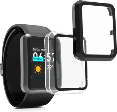 kwmobile 2x cover geschikt voor Huawei Watch D - Fitnesstracker cover van gehard glas en kunststof frame set zwart / transparant