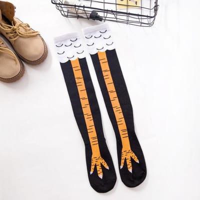 Chaussettes Hautes Amusantes Mignonnes Pieds de Poulet Style Jambes Fines Personnalité Distinctive Idéal pour les Amoureux One Size noir