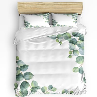 Eucalyptus Groene Bladeren Plant 3-delige Beddengoedset Voor Slaapkamer Tweepersoonsbed Hometextiel Dekbedovertrek Quiltovertrek Kussensloop EU single(135x200cm)