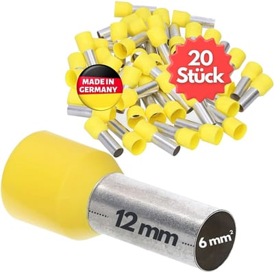 20 stuks Kalitec AE612GESB adereindhulzen geïsoleerd 6,0 mm² 12 mm lang geel I Made in Germany I Industriële kwaliteit