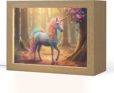 Nachtlampje 20x15 cm - Kinder lampje - Eenhoorn - Bos - Kleurrijk - Bloemen - Meiden - Tafellamp kinderkamer - Slaapkamer lamp - Bedlamp kinderen - Kinderlampje stopcontact - Wandlamp babykamer - Nachtlampjes