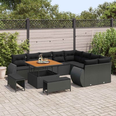 vidaXL - Tuinbank - Set - 12 - st - 12-Aantal - zitplaatsen - Zwart - Poly - Riet