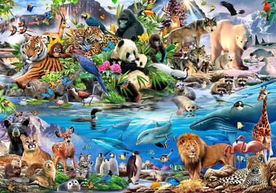 Papierbehang - Fotobehang Dieren van de Wereld XXL – kinderkamer – posterbehang - 368 x 254 cm