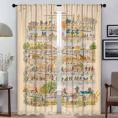 Vintage Muzieknoot Anti-muggengordijnen voor Camera Raamgordijn voor Kamer 2 Panelen Shades Home Interieurgordijnen Scheidingswand W50xH70cmx2pcs-CL