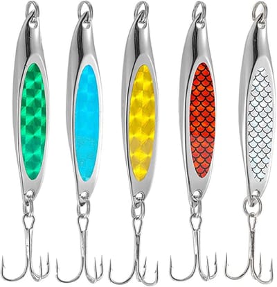 Vissen lokt set van 5 metalen lures met pailletten voor zee en meer