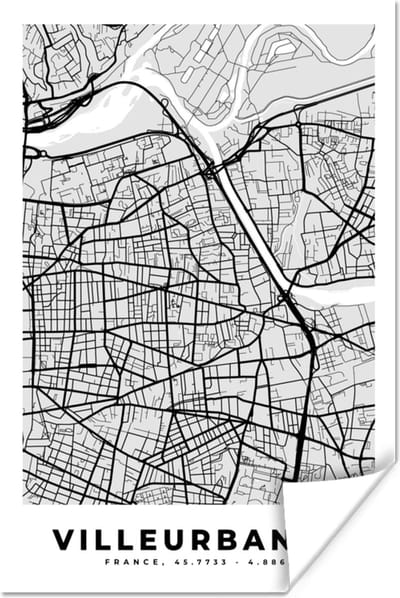 Poster Frankrijk - Villeurbanne - Stadskaart - Plattegrond - Kaart - 120x180 cm XXL