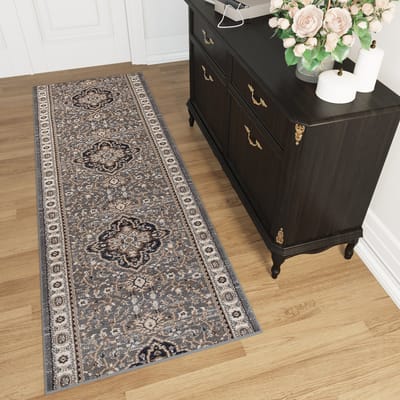 Tapiso Colorado Tapijt Loper Grijs Medaillon Traditioneel Woonkamer Hal Slaapkamer Maat - 70x100