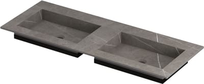 INK Post wastafel in keramische slab met envelop bodem dubbele wasbak zonder kraangat 120x45x1cm, armani grey mat