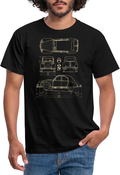 Citroën 2CV Maat Specificaties Blauwdruk T-Shirt Heren