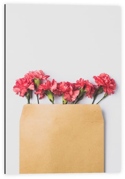 Dibond - Enveloppe met Roze Bloemen - 40x60cm Foto op Aluminium (Met Ophangsysteem)