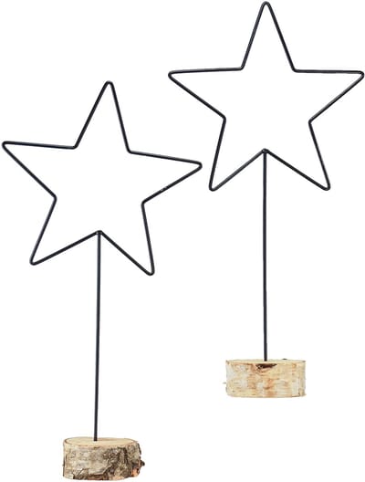 Grote sterdecoraties op een natuurlijke houten basis - zwart, 60 cm -