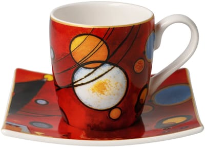 Goebel - Wassily Kandinsky | Kop en schotel Espresso Zwaar rood | Porselein - 10cm - 100ml - 2 stuks