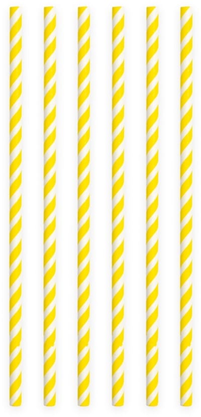 40 Papieren Rietjes Gestreept Geel - 6mm x 197mm - Set van 2 Pakjes (40 stuks) - Zomerfeest, strandfeest & barbecue versiering