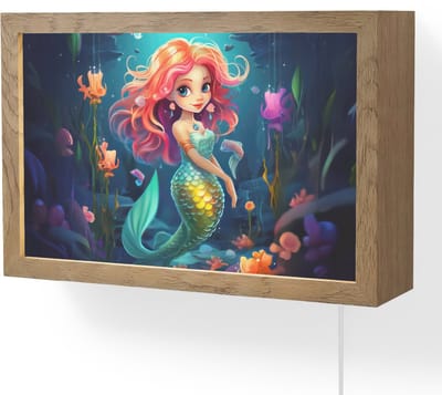 Wandlamp 30x20 cm - Oplaadbaar - Zeemeermin - Bloemen - Onderwater - Meisjes - Kind - Wandlampen binnen woonkamer - Slaapkamer lamp met kabel - Decoratieve nachtlamp - Vloerlamp snoer