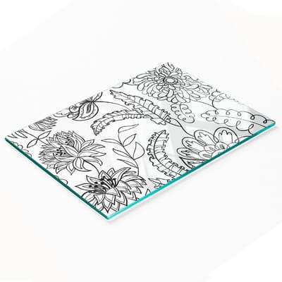 Multifunctionele decoratieve glazen keukenplank met bloemenpatroon 80x52 cm