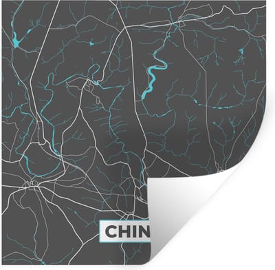Muurstickers - Sticker Folie - Plattegrond – Chiny – Blauw – Stadskaart - Kaart - 100x100 cm - Plakfolie - Muurstickers Kinderkamer - Zelfklevend Behang XXL - Zelfklevend behangpapier - Stickerfolie