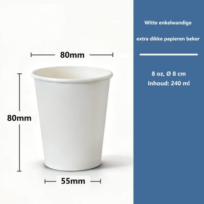 ATXANC 100 Stuks Witte Koffiebekers 240 ml (8 oz) - Stevige Papieren Wegwerp Bekers - Kartonnen Drinkbekers voor Koffie en Thee - Geschikt voor Take-away, Reizen, Picknick & Catering