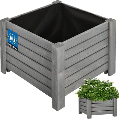 KOTARBAU® Houten Plantenbak, Kiefernhout, 38 x 38 x 30 cm, Antraciet, Houten Bloembak, Plantenbak voor Buiten, met Vlies, voor Tuin, Terras, Balkon