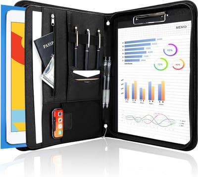GELLDG Documentenmappe A4 - Schrijfmappe A4 - Met PVC Materiaal - Voldoende Opbergcapaciteit - Stevig en Duurzaam - Klassiek Ontwerp - Geschikt voor Business en Conferenties - 345mm - Zwart