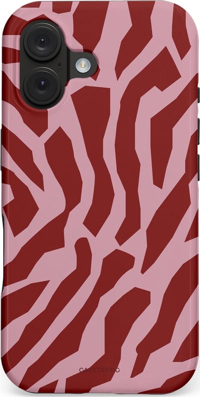 Casetastic Hoesje Geschikt voor Apple iPhone 16 Magsafe - Stijlvolle Beschermende Duo-layer Case - Rode Roze Framboos Zebra Strepen