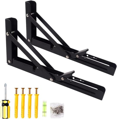 2x Zwaar Belastbare Opvouwbare Plankbeugels - Wandmontage Planksteunen - 10 Inch Zwart