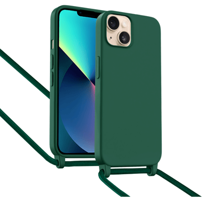 ShieldCase Hoesje met telefoonkoord (donkergroen) geschikt voor iPhone 13 - Case met nekkoord - Slanke cover voor extra bescherming