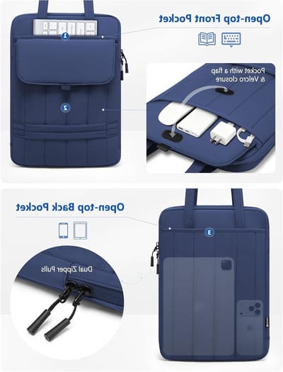 15-16 Inch Padded Laptop Sleeve voor MacBook en 15.6" Notebooks - Dames Schoudertas voor Werk, Navy Blauw, Bescherming en Stijl