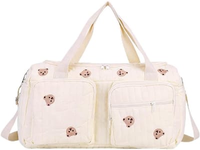 SnelShoppen - Katoenen luiertas 48x22x26cm, zachte kliniektas met beer borduurwerk, gevoerde riemen, duurzame stof, ideaal voor weekendtrip en kindere