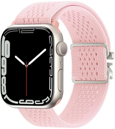 Nylon bandje - geschikt voor Apple Watch 1/2/3/4/5/6/7/8/9/10/11/ SE (1,2,3) met maat 38 mm / 40 mm / 41 mm en 42 mm (Watch 10/11) - P-Buckle gesp - roze