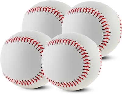 Honkbalballen Set - Trainingsballen - Sport Beoefenen - Handgestikt Kunstleer - 4 Stuks 22.9 cm - Wit Rood