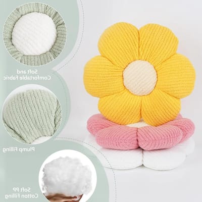 Set van 2 Decoratieve Bloemkussens 40 cm - Schattige Zitkussens voor Aesthetische Kamers in Wit en Geel