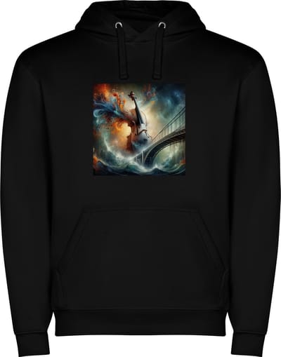 Zwarte unisex hoodie met “ Kleurrijke Contra Bas – Muziekinstrument – Muziek “ Print Full Color Color merk Roly maat S