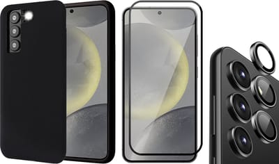 Hoesje geschikt voor Samsung Galaxy S24 - Screenprotector Volledig Dekkend Glas & Camera Protector - Mat Back Case Zwart