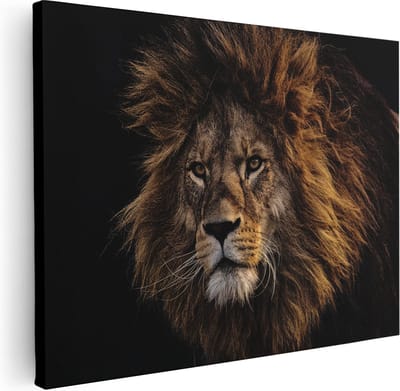 Artaza Canvas Schilderij Leeuwenkop - 40x30 cm - Klein - Wanddecoratie Dieren - Muurdecoratie Woonkamer - Kamer Accessoires