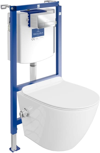 Villeroy&Boch Inbouwreservoir Complete Toiletset ViConnect H112 - Inbouw WC Hangtoilet Wandcloset SALTO - Bedieningsplaat Chroom - Voorwandelement voor toilet - Installatiesysteem