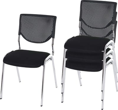Set van 4 bezoekersstoelen T401, stapelbare conferentiestoel, stof/textiel ~ zitting zwart, poten chroom