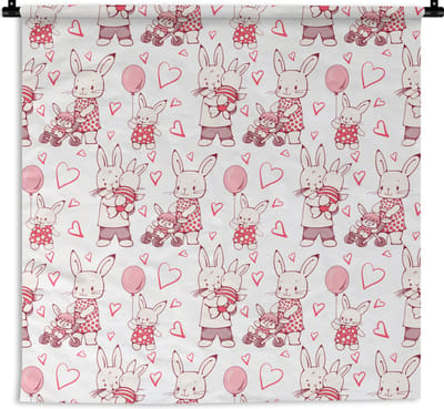 Wandkleed - Wanddoek - Konijnen - Liefde - Patronen - 180x180 cm - Wandtapijt