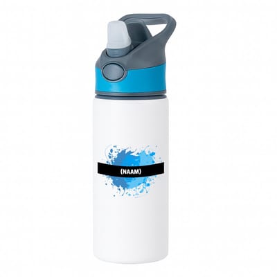 Hacebo® - blauwe verfvlek met eigen naam waterfles met rietje blauw - Kunst - kunstenaars/kunstenaressen - verjaardag - mensen die houden van verven - cadeau - kado - geschenk - gift - water fles - 650ML