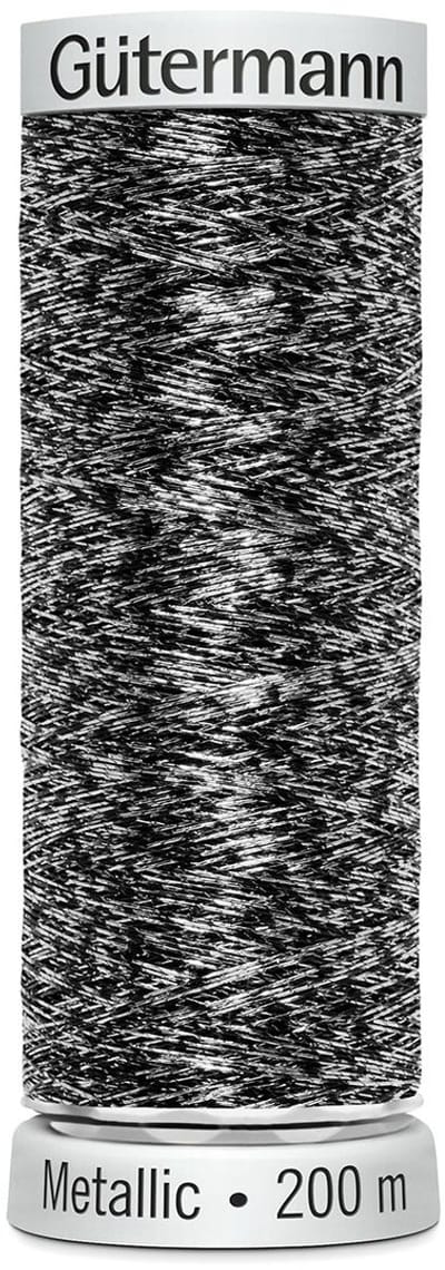 Gütermann Sulky Metallic borduurgaren, 200m, Kleur 7023 zilver/zwart