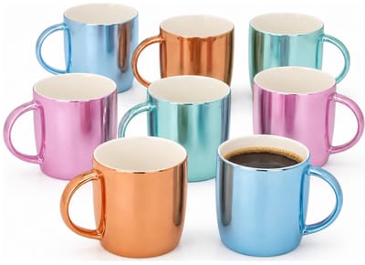Gerimport Koffie / thee mok Metallic - 8x stuks - multi kleuren - 350 ml - mokken - keramiek