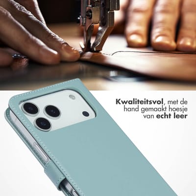 Selencia Hoesje - Geschikt voor Apple iPhone 17 Pro Max - Echt Lederen Bookcase - Lichtbruin