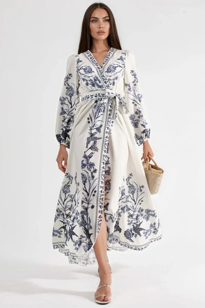 Florale Maxi Jurk met V-hals en Strikdetail