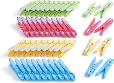 Premium wasknijpers in bloemdesign (48 stuks) - Blauw, Geel, Groen, Roze
