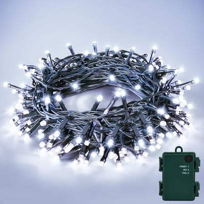 Buitenverlichting met Batterij, Koud Wit, 5 m, 50 LED's, Timer en IP65 Waterdicht voor Kerst- en Tuindecoratie, Perfect voor Feestjes en Halloween