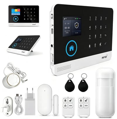 Ruijingsky - Alarmsysteem - Met Sirene - Smart Home Beveiligingssysteem - Draadloos - Wifi Alarm - LCD Scherm - Incl RFID Tags- Draadloze Smart Home Beveiligingssysteem - Premium Pakket